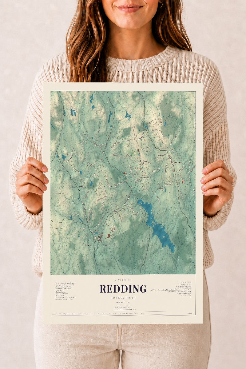 Redding, Connecticut map print, 12" x 18", Archival Matte Print