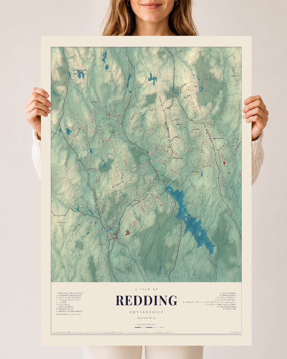 Redding, Connecticut map print, 24" x 36", Archival Matte Print