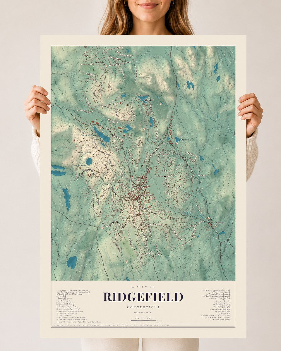 Ridgefield, Connecticut map print, 24" x 36", Archival Matte Print