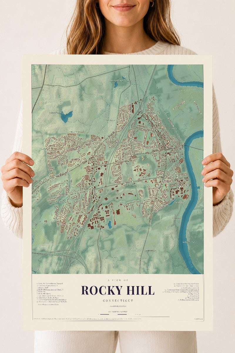 Rocky Hill, Connecticut map print, 18" x 24", Archival Matte Print