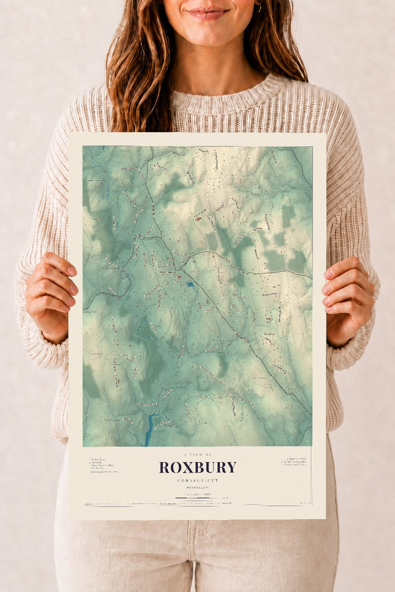 Roxbury, Connecticut map print, 12" x 18", Archival Matte Print