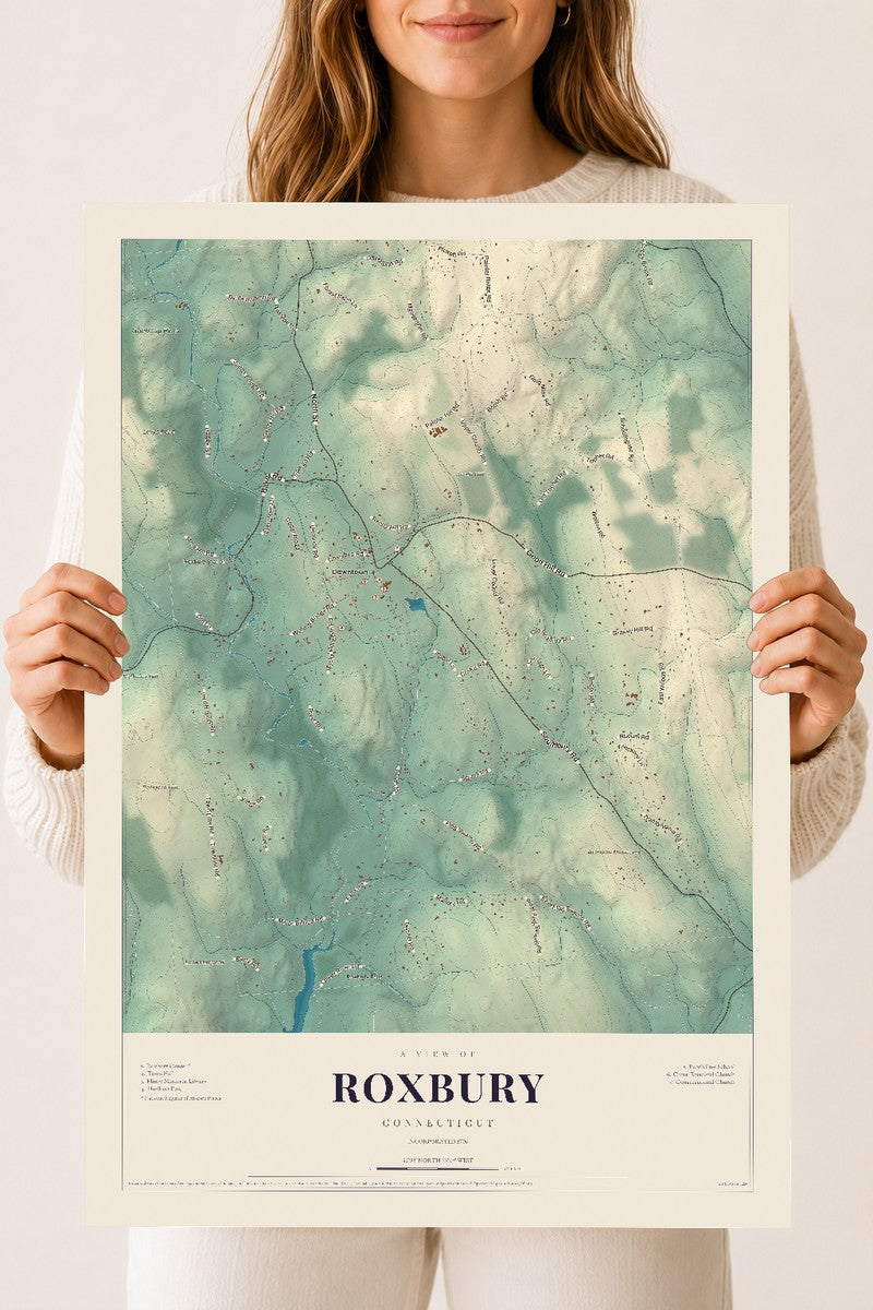Roxbury, Connecticut map print, 18" x 24", Archival Matte Print