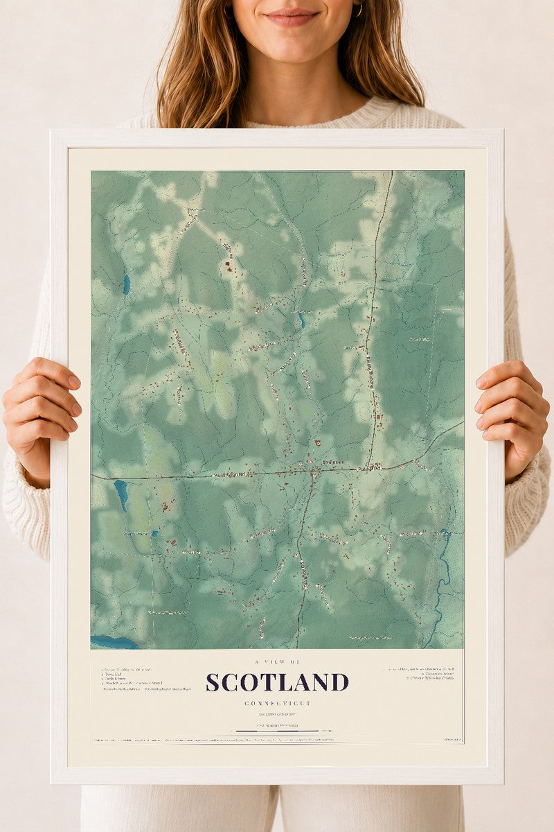 Scotland, Connecticut map print, 18" x 24", W/ White Ayous Wood Frame