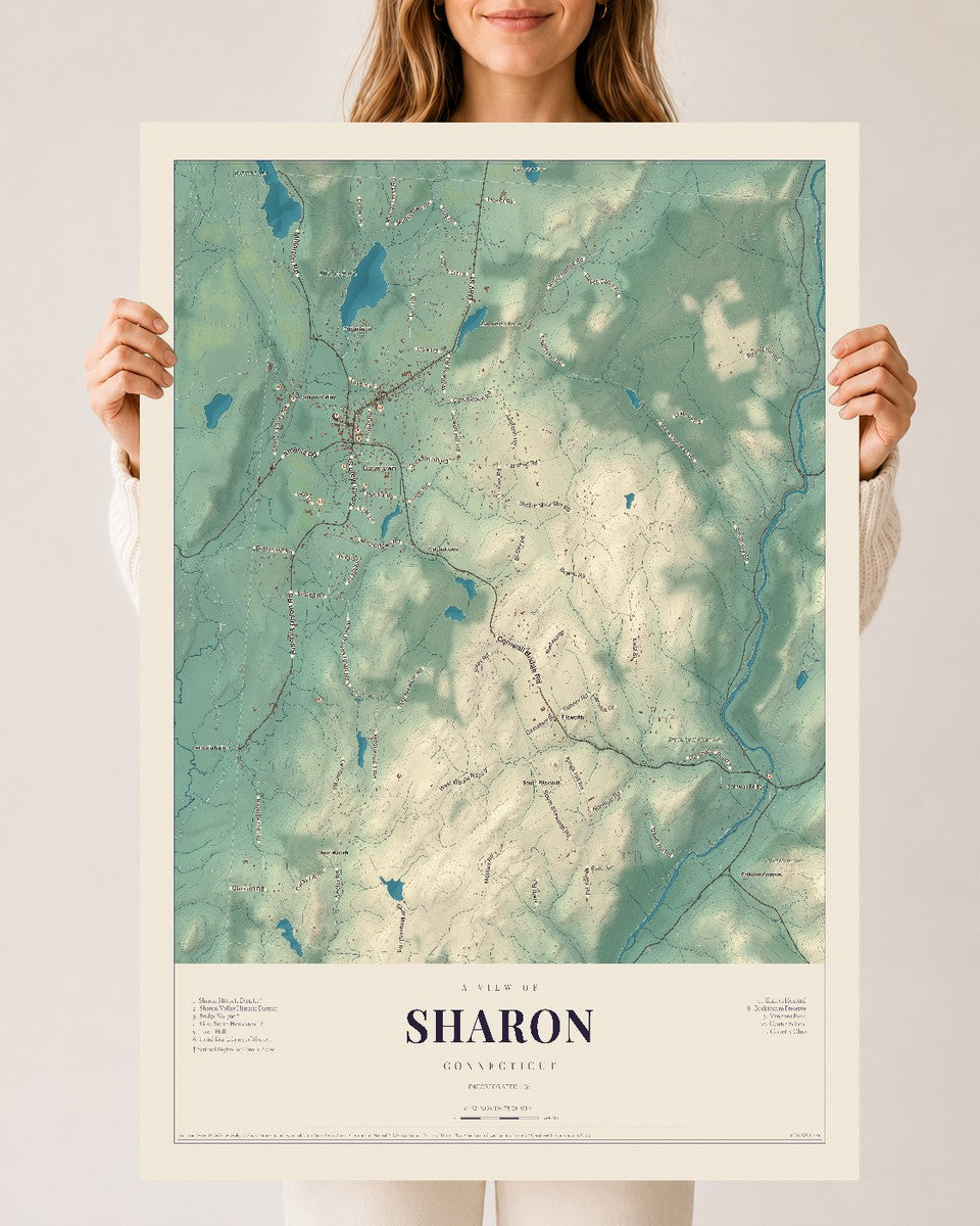 Sharon, Connecticut map print, 24" x 36", Archival Matte Print
