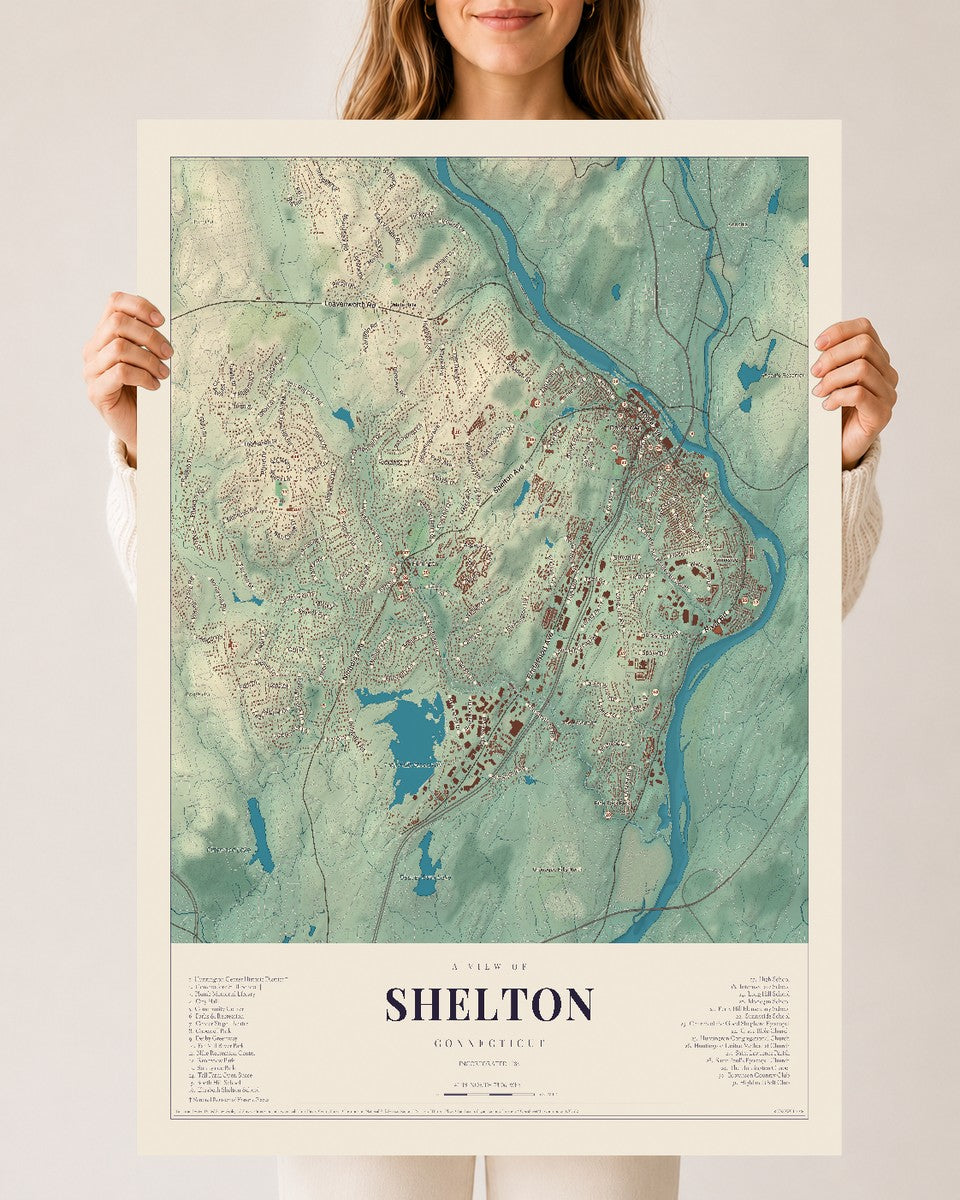 Shelton, Connecticut map print, 24" x 36", Archival Matte Print