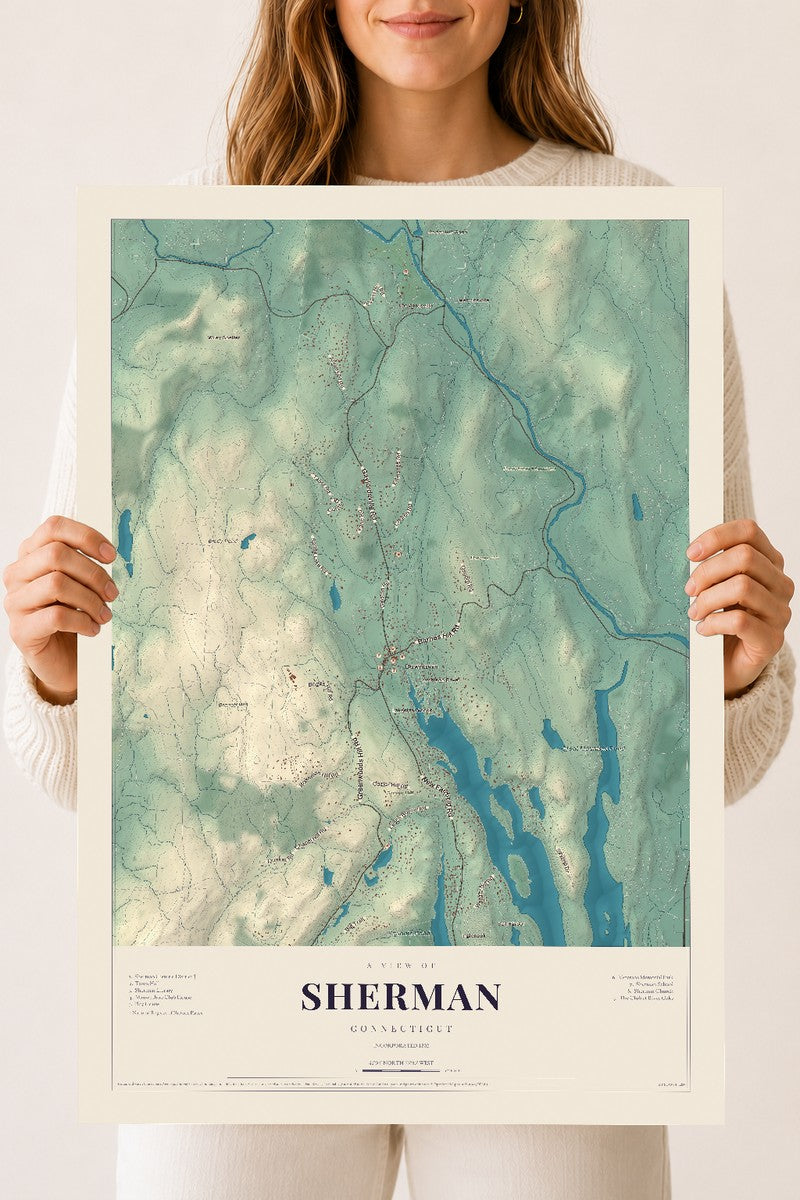 Sherman, Connecticut map print, 18" x 24", Archival Matte Print