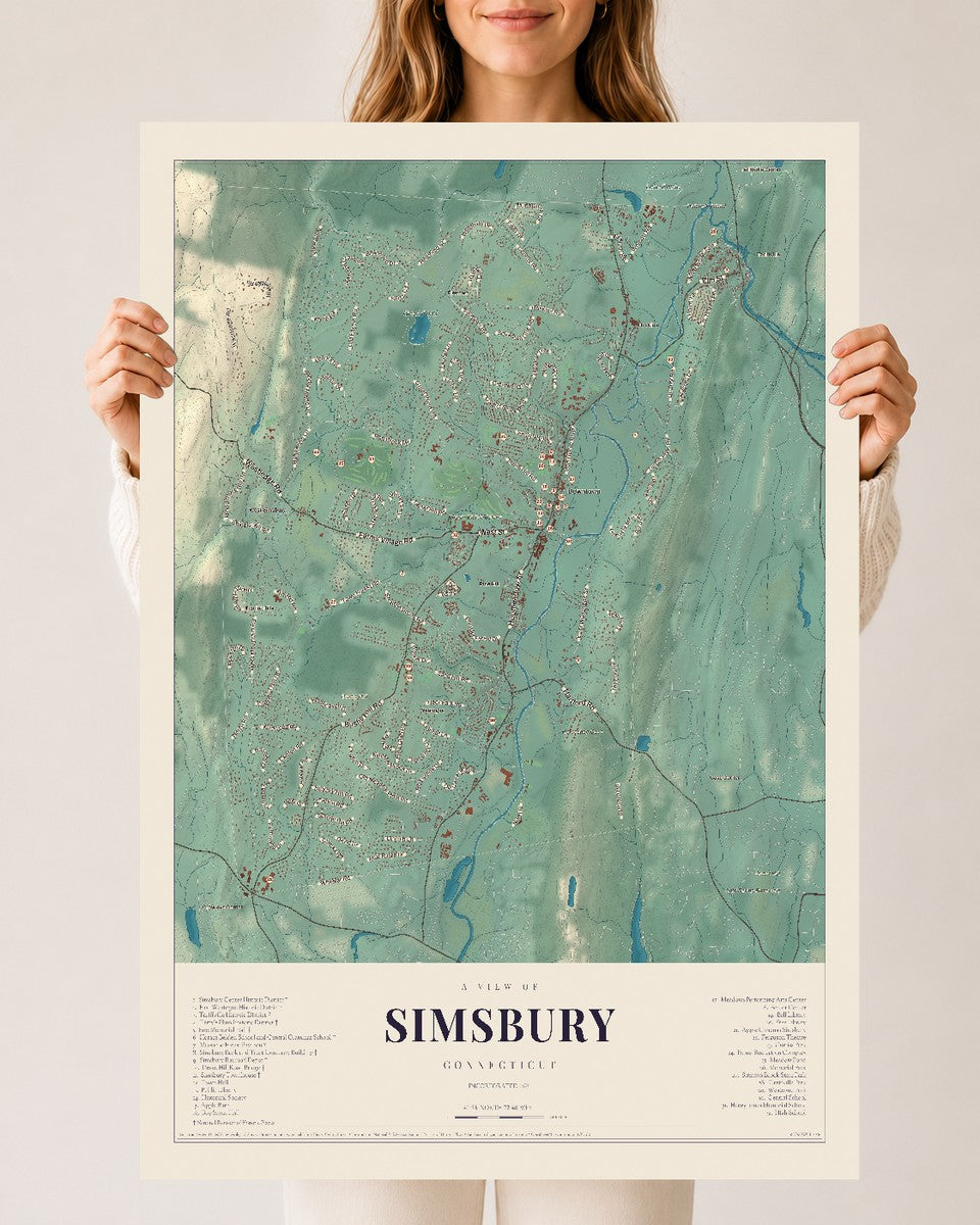 Simsbury, Connecticut map print, 24" x 36", Archival Matte Print