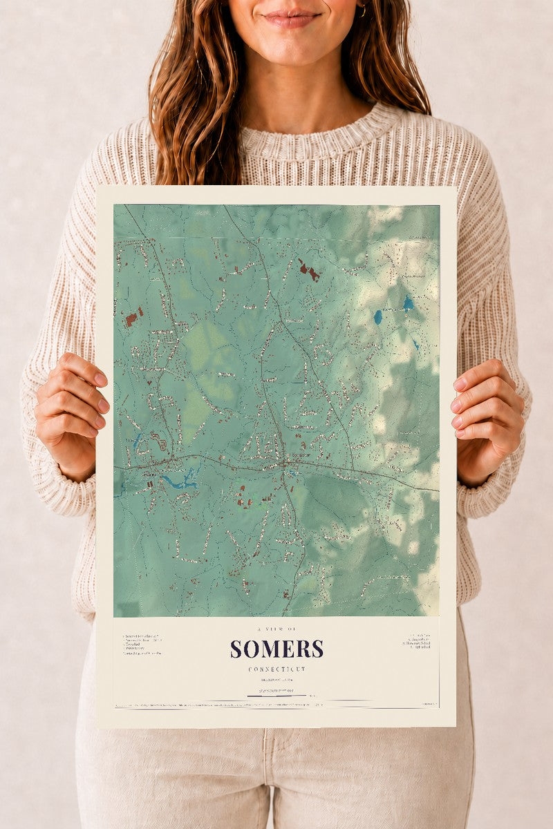 Somers, Connecticut map print, 12" x 18", Archival Matte Print