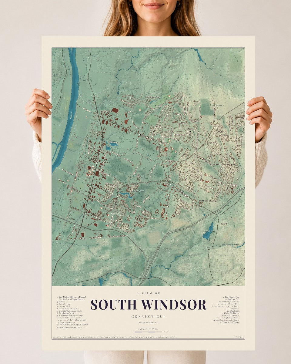 South Windsor, Connecticut map print, 24" x 36", Archival Matte Print