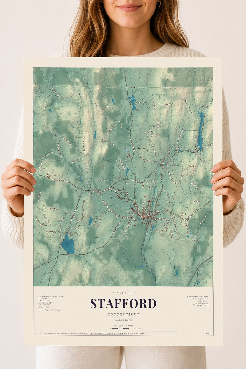 Stafford, Connecticut map print, 18" x 24", Archival Matte Print