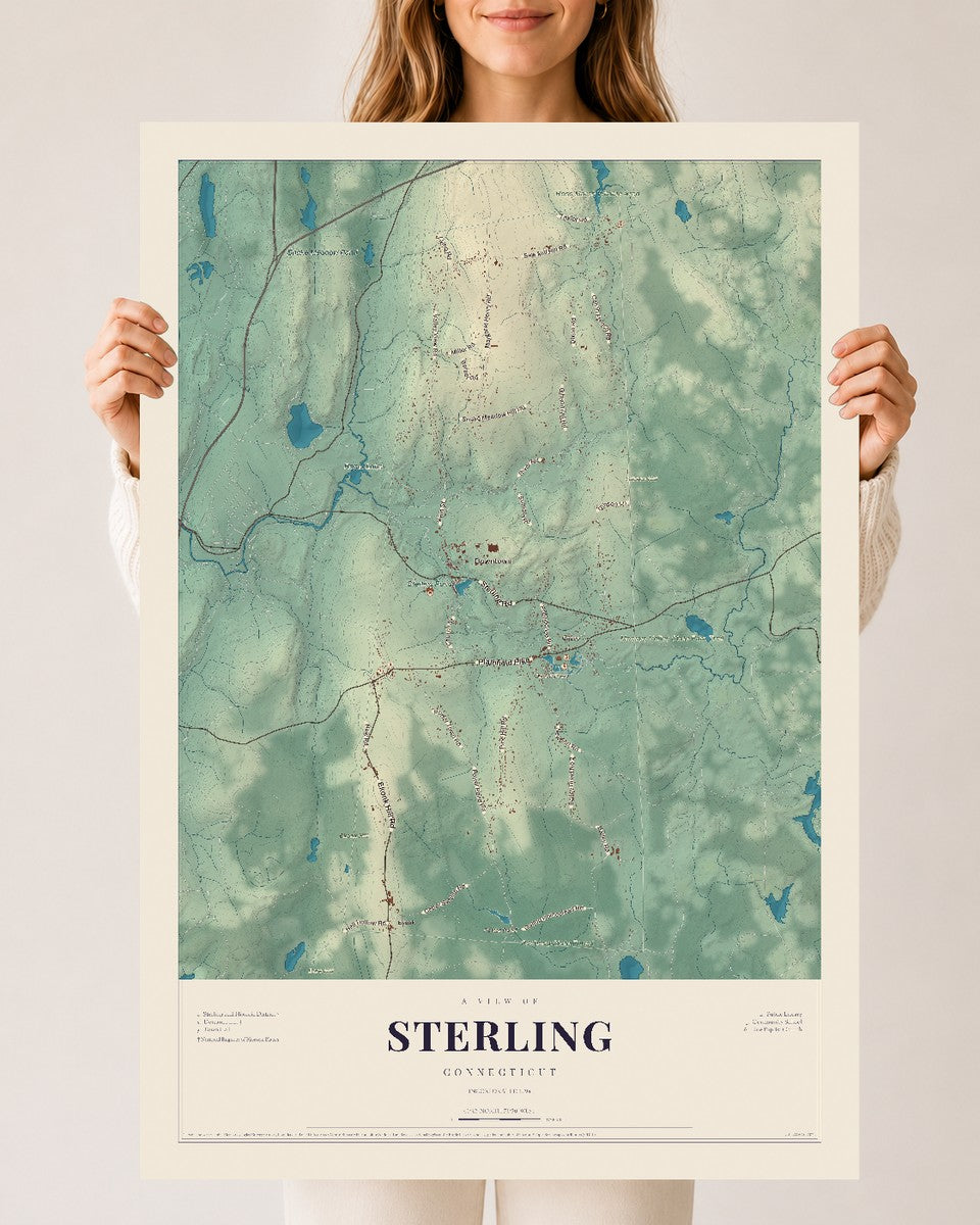 Sterling, Connecticut map print, 24" x 36", Archival Matte Print