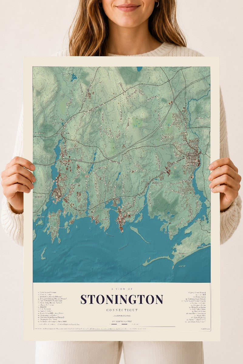 Stonington, Connecticut map print, 18" x 24", Archival Matte Print