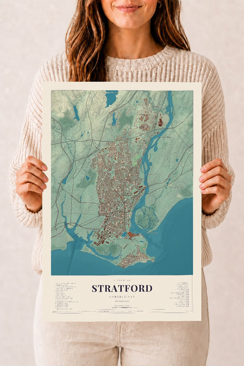 Stratford, Connecticut map print, 12" x 18", Archival Matte Print