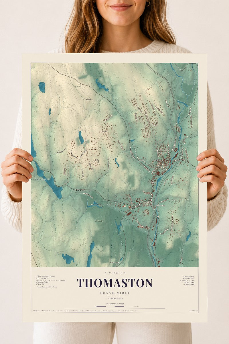 Thomaston, Connecticut map print, 18" x 24", Archival Matte Print