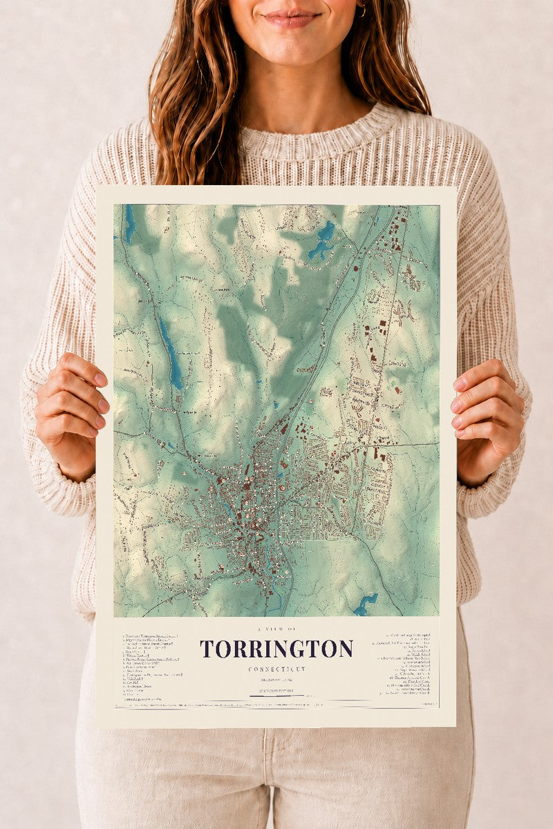 Torrington, Connecticut map print, 12" x 18", Archival Matte Print