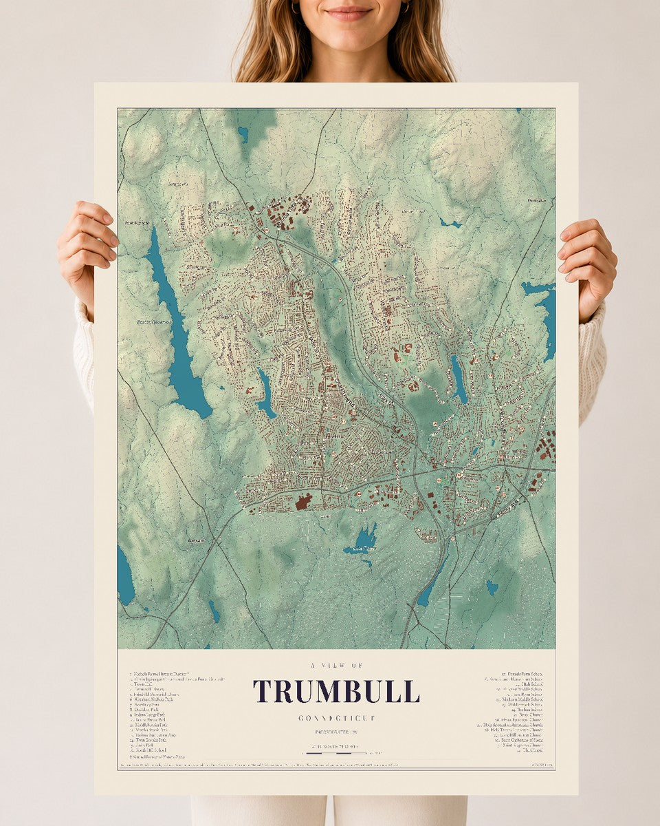 Trumbull, Connecticut map print, 24" x 36", Archival Matte Print