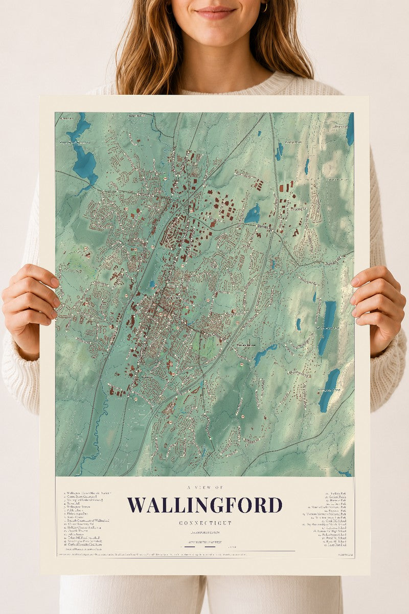 Wallingford, Connecticut map print, 18" x 24", Archival Matte Print