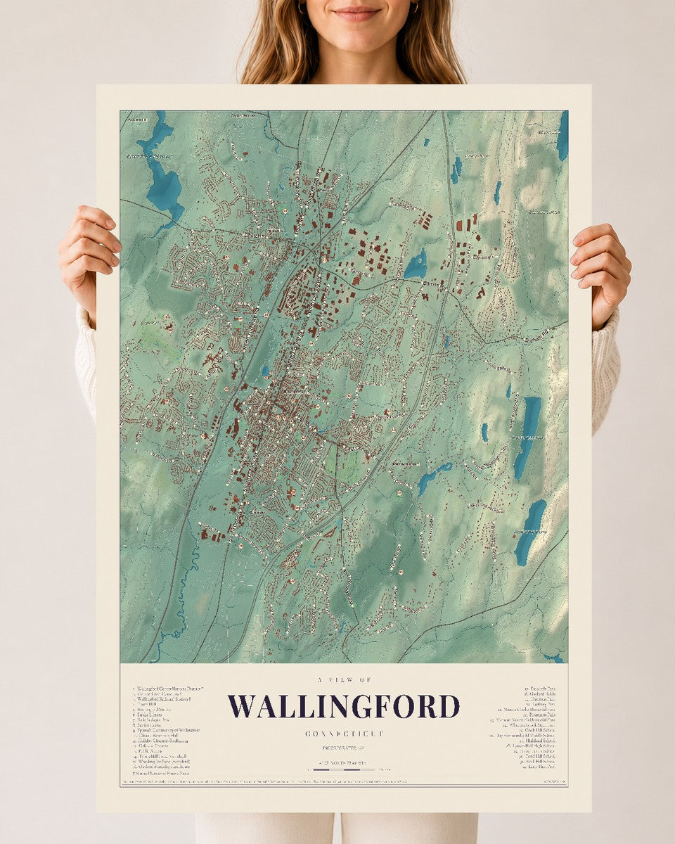 Wallingford, Connecticut map print, 24" x 36", Archival Matte Print