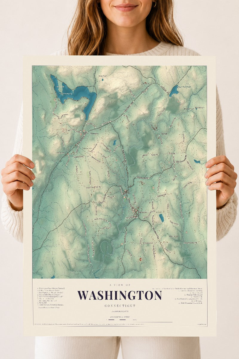 Washington, Connecticut map print, 18" x 24", Archival Matte Print