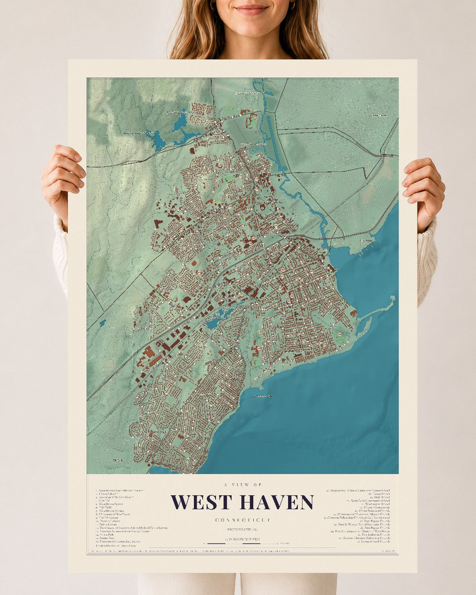 West Haven, Connecticut map print, 24" x 36", Archival Matte Print