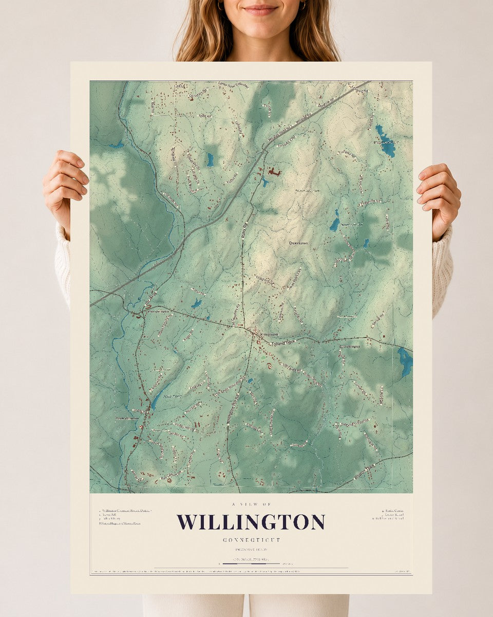 Willington, Connecticut map print, 24" x 36", Archival Matte Print