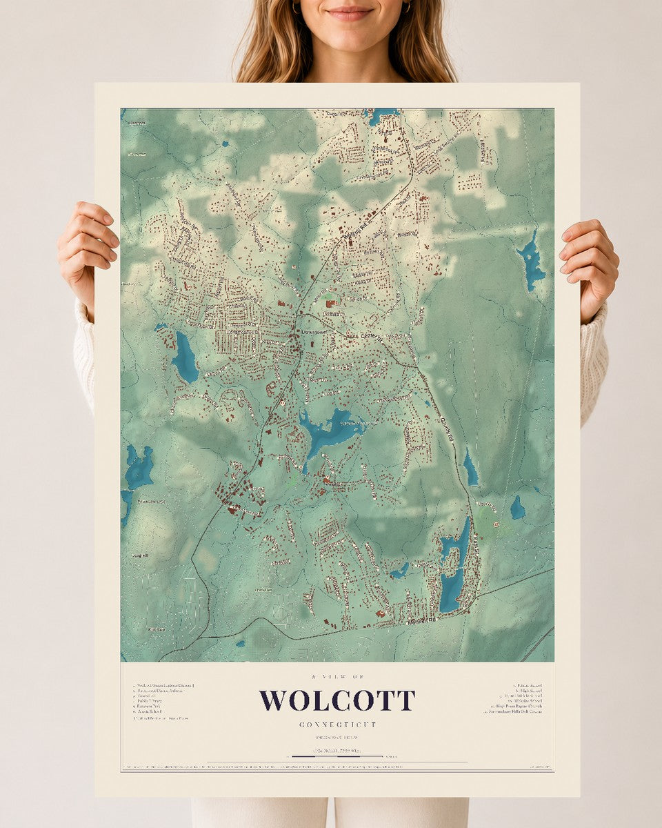 Wolcott, Connecticut map print, 24" x 36", Archival Matte Print