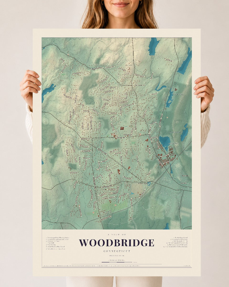 Woodbridge, Connecticut map print, 24" x 36", Archival Matte Print