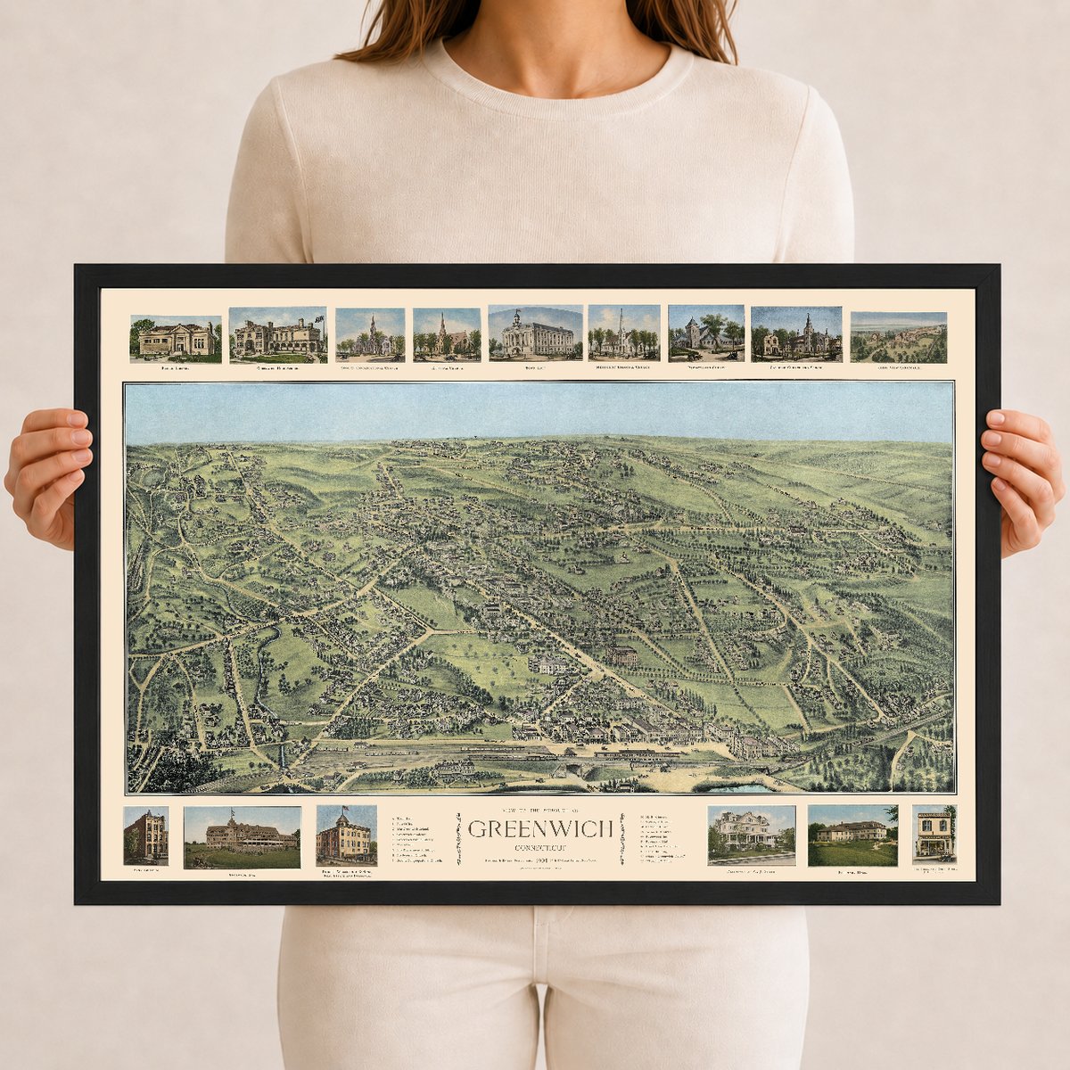 1904 Greenwich, Connecticut Map | Historic Bird’s-Eye View