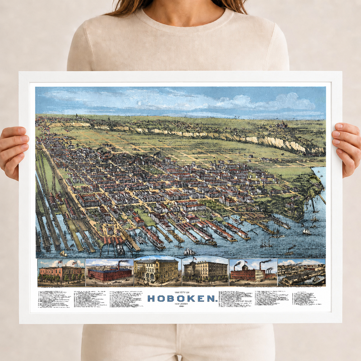 1881 Hoboken New Jersey Map | Historic Bird’s-Eye View