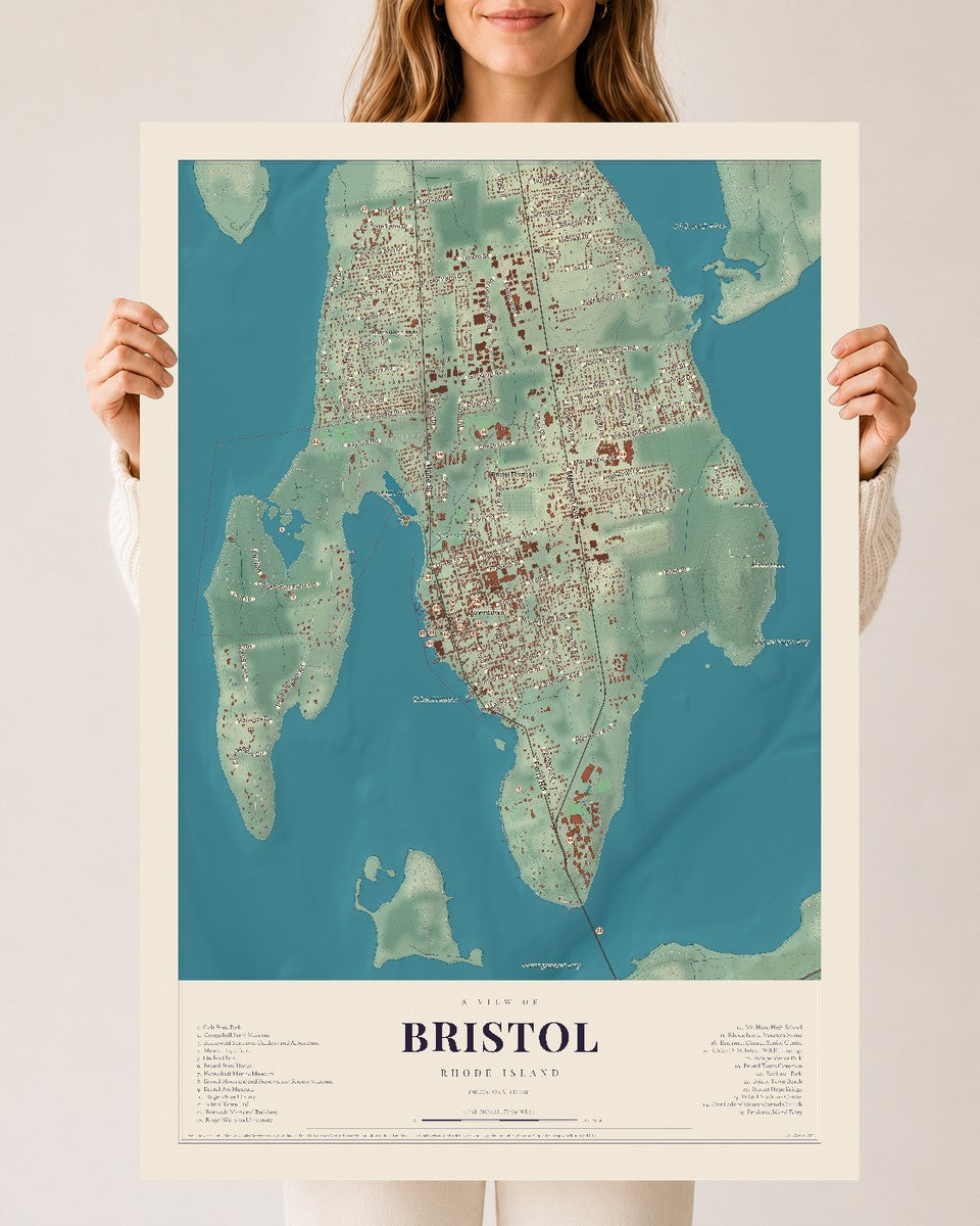 Bristol, Rhode Island map print, 24" x 36", Archival Matte Print