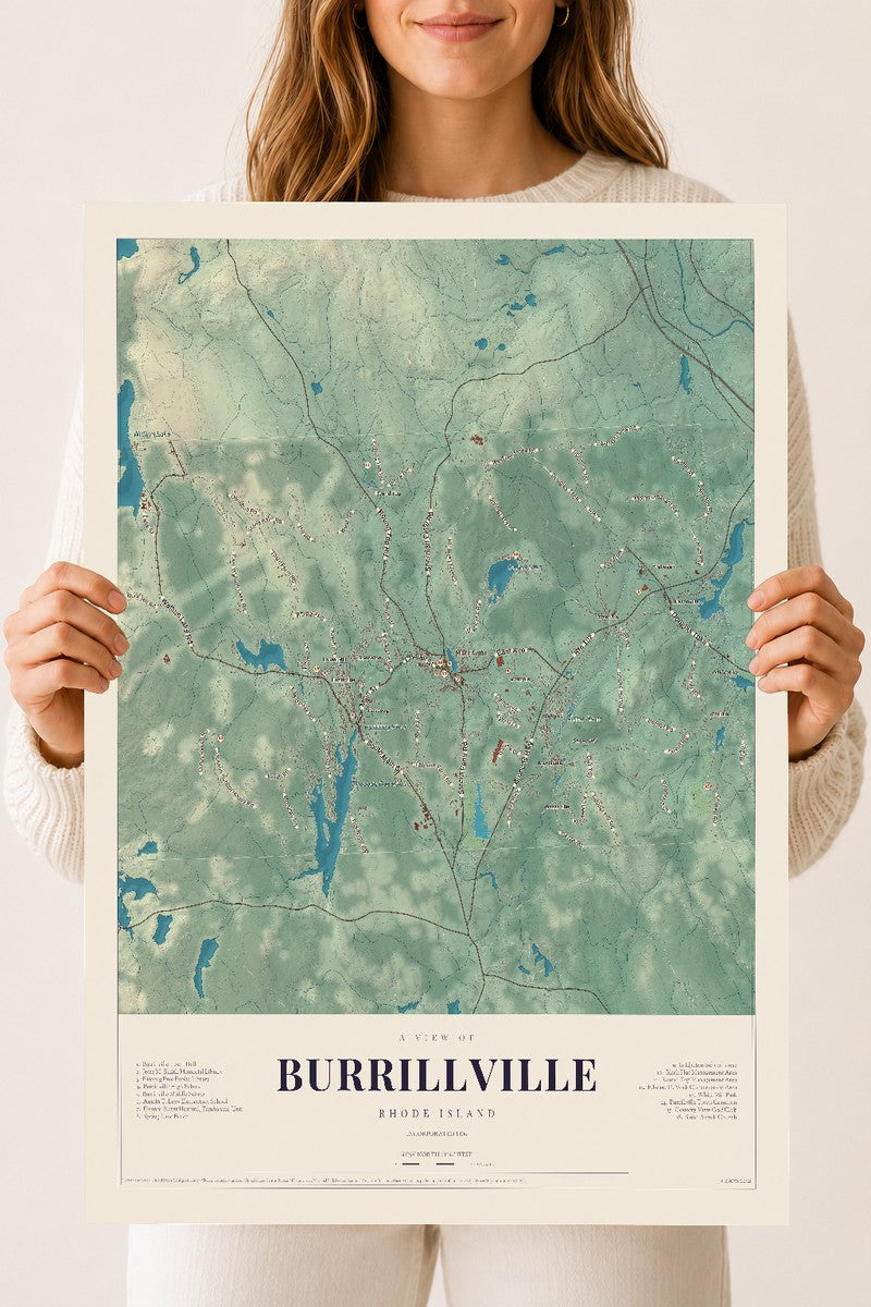 Burrillville, Rhode Island map print, 18" x 24", Archival Matte Print