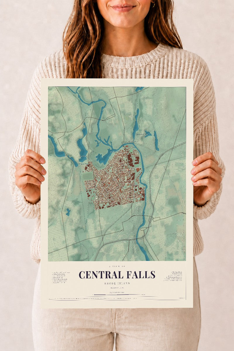 Central Falls, Rhode Island map print, 12" x 18", Archival Matte Print