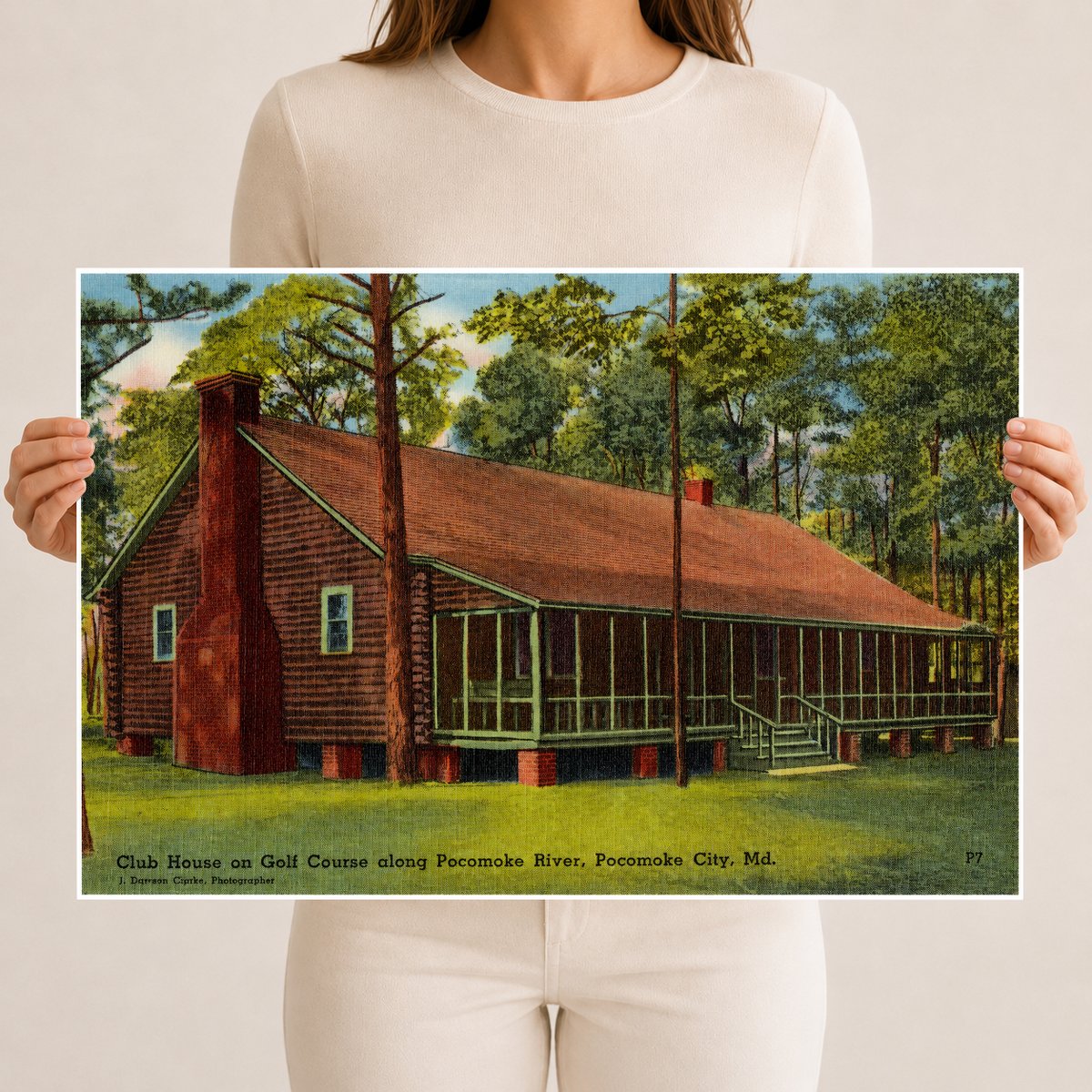 Club house on golf course along Pocomoke River, Pocomoke City, MD — Vintage Maryland Postcard