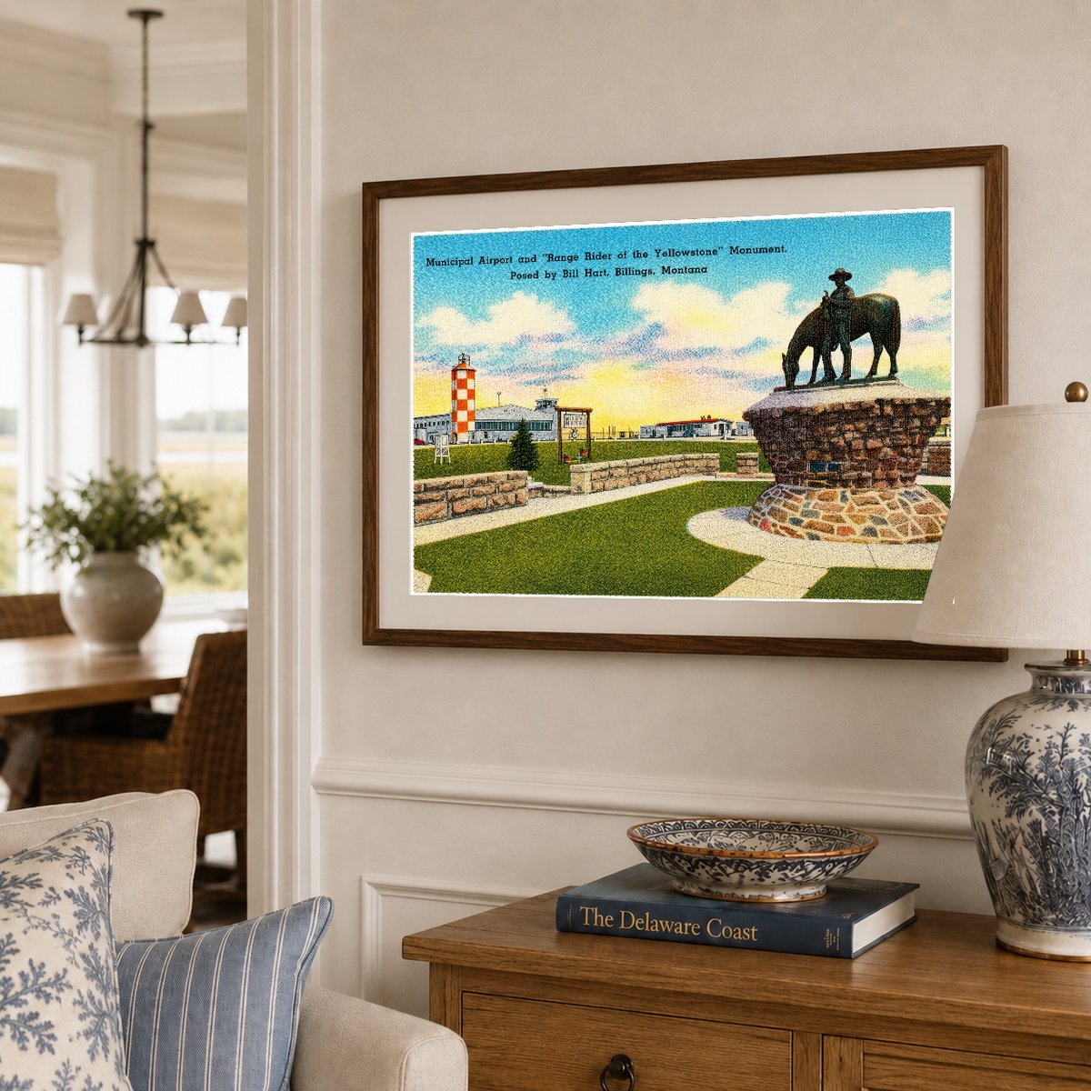 Billings, MT: Municipal Airport and "Range of the Yellowstone" Monument, posed by Bill Hart