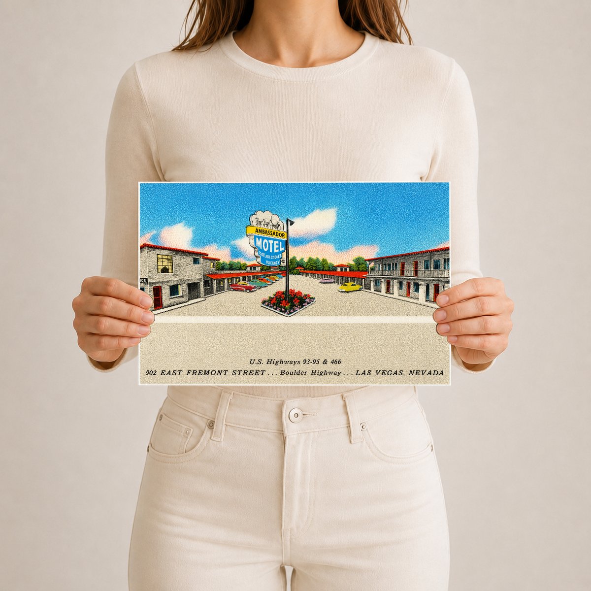 Las Vegas, NV: Ambassador Motel, U.S. Highways 93 - 95 & 466, 902 East Fremont Street... Boulder Highway... Las Vegas