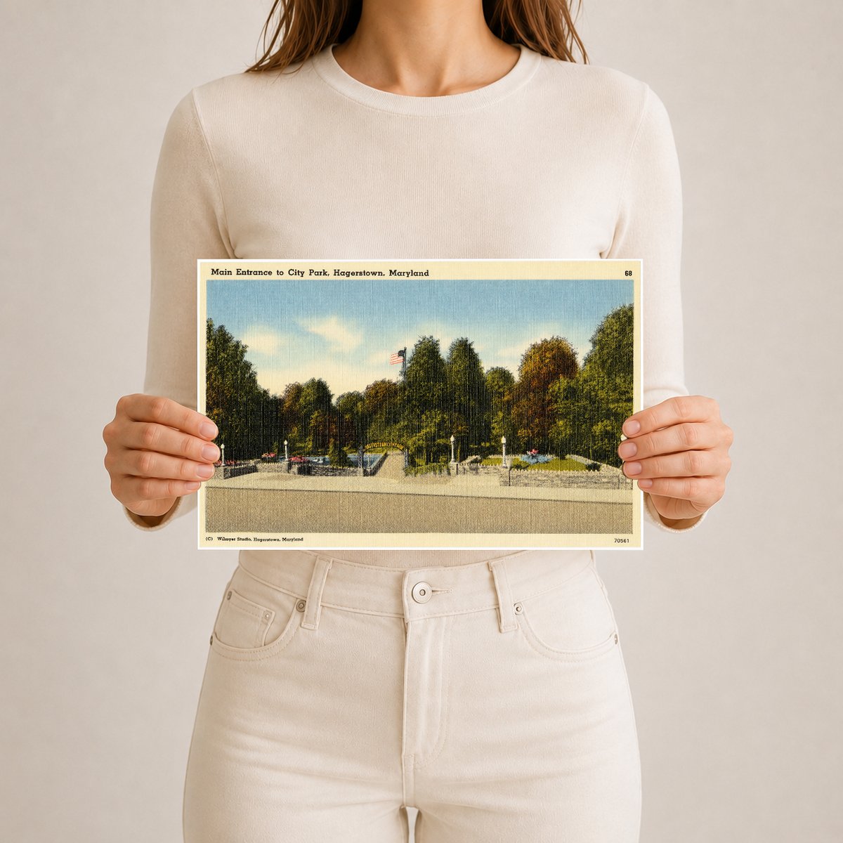 Main entrance to City Park, Hagerstown, Maryland — Vintage Maryland Postcard