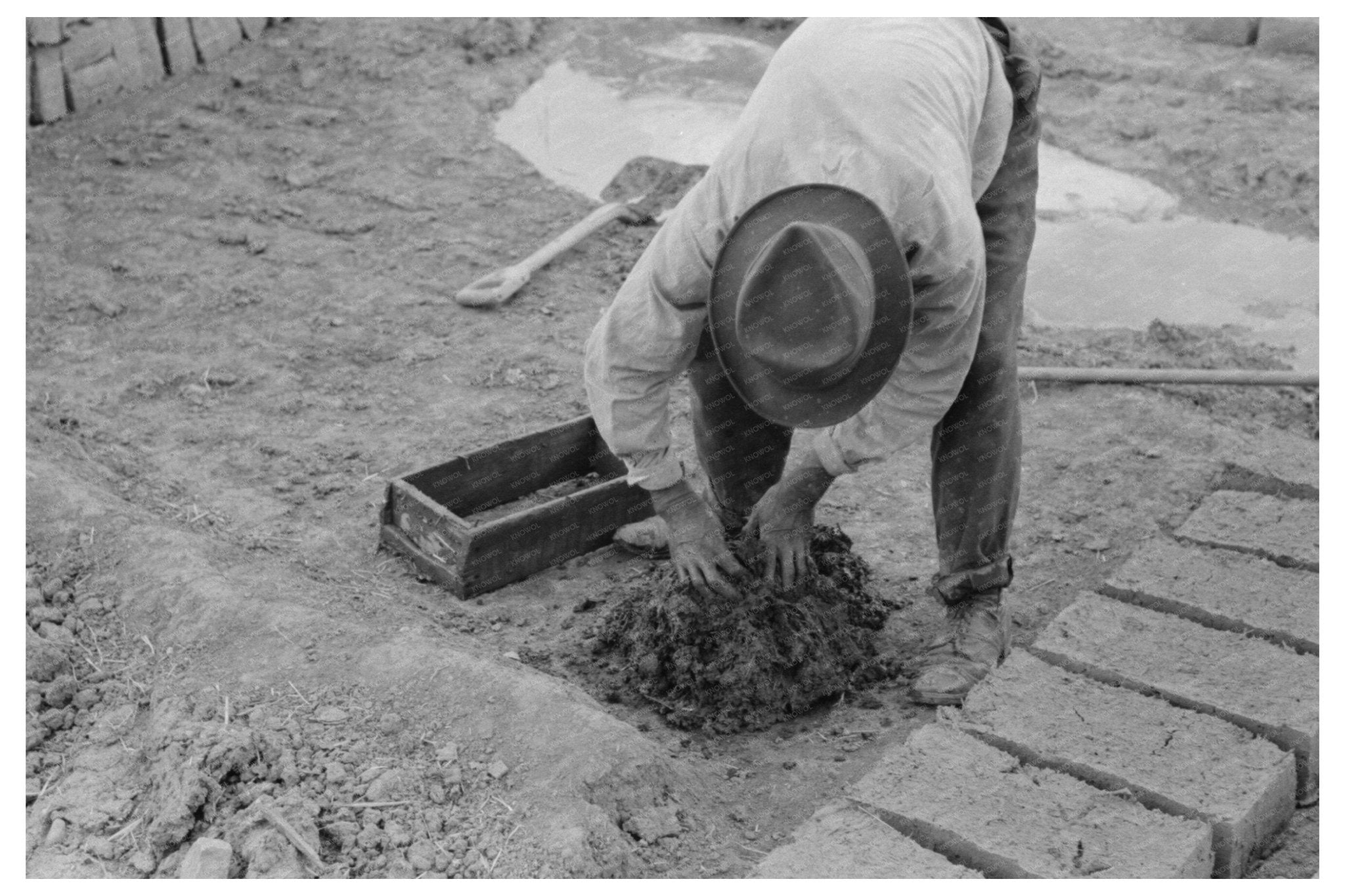 Adobe Brick - Making in Chamisal New Mexico July 1940 - Available at KNOWOL