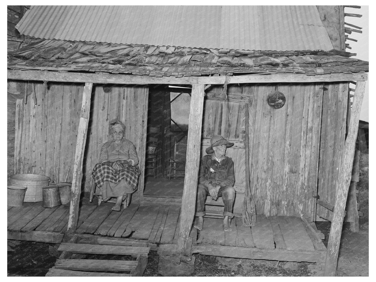 Aged Couple on Farm Porch Crowley Louisiana 1938 - Available at KNOWOL