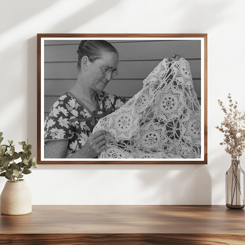 Agua Fria Migratory Labor Camp Woman with Crocheted Bedspread 1940 - Available at KNOWOL
