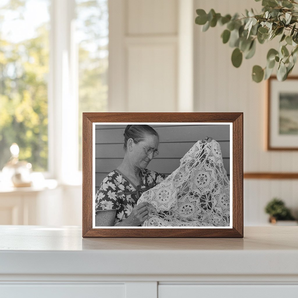 Agua Fria Migratory Labor Camp Woman with Crocheted Bedspread 1940 - Available at KNOWOL