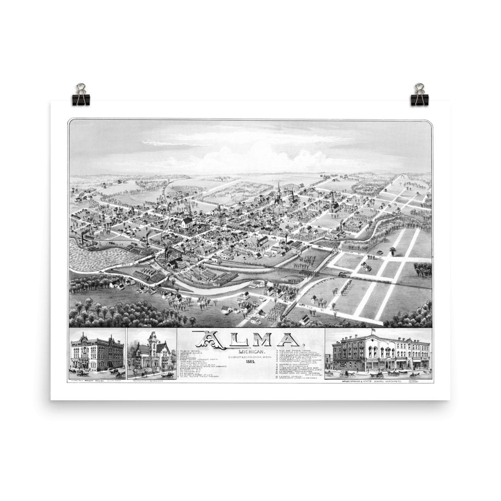 Alma, MI 1885 Map - Available at KNOWOL