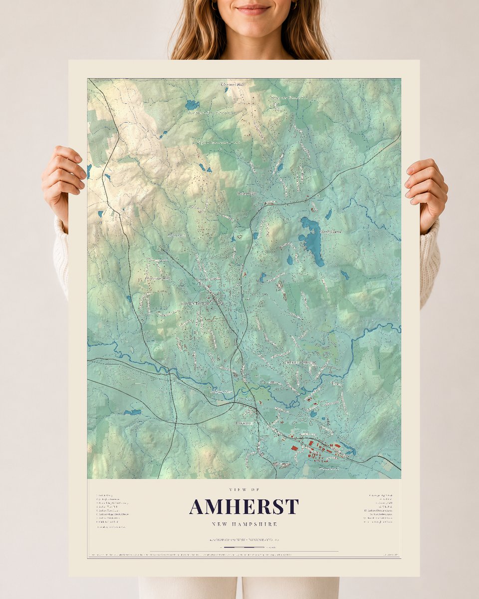 Amherst, New Hampshire map print, 24 x 36 archival matte print