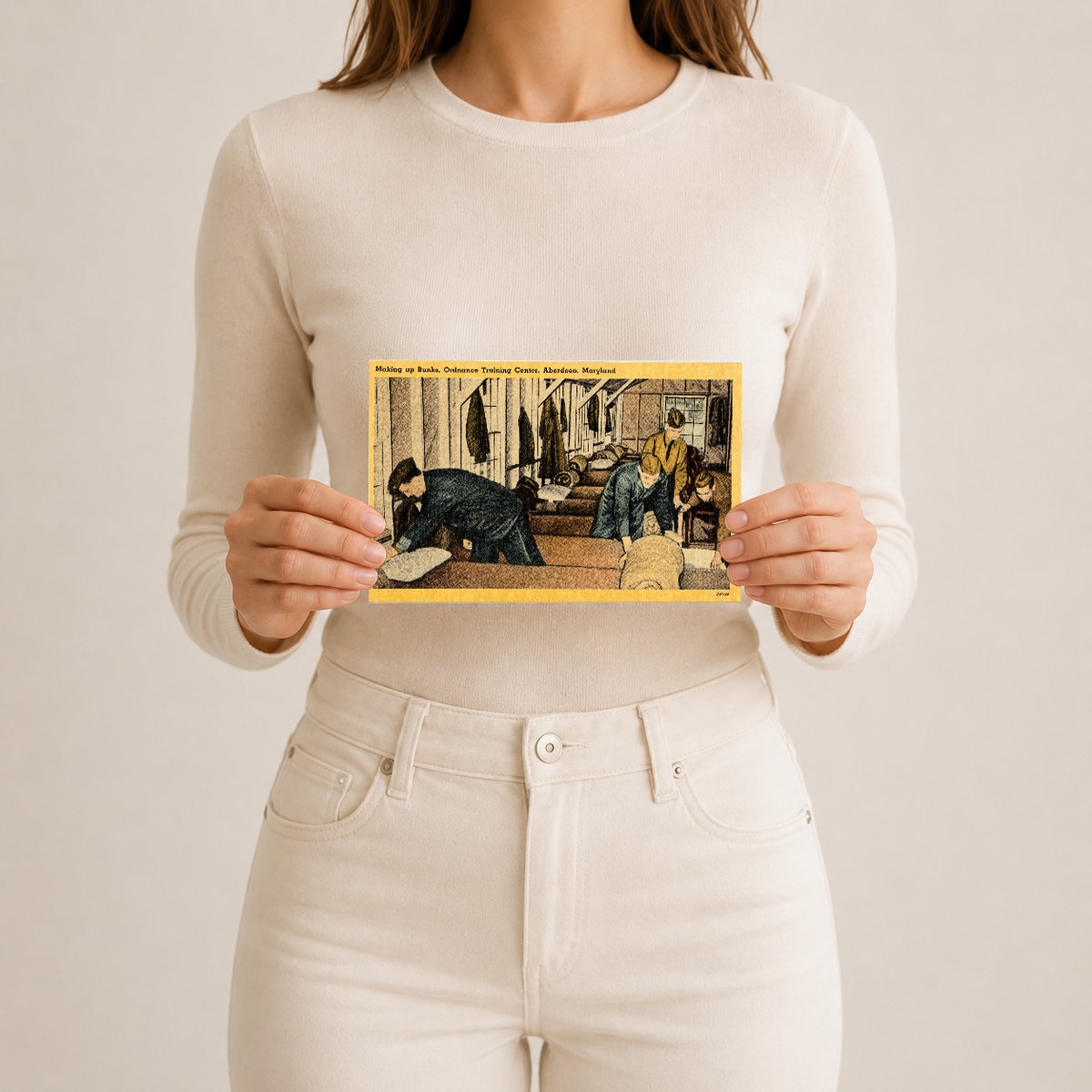 Making up bunks, Ordnance Training Center, Aberdeen, Maryland — Vintage Maryland Postcard