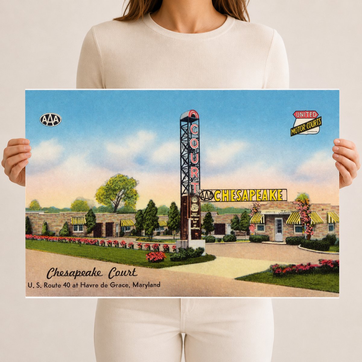 Chesapeake Court, U. S. Route 40 at Havre de Grace, Maryland — Vintage Maryland Postcard