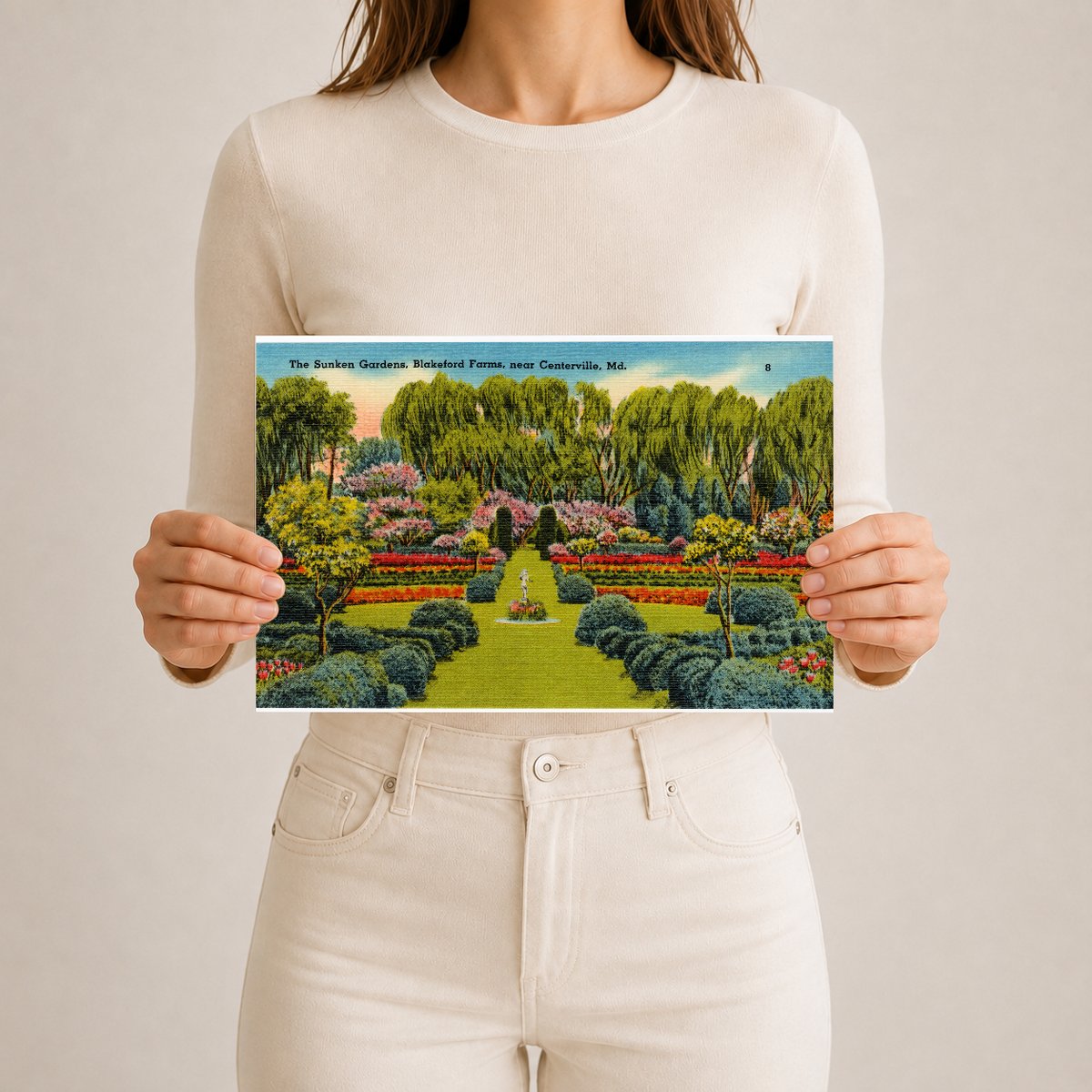 The Sunken Gardens, Blakeford Farms, near Centerville, MD — Vintage Maryland Postcard