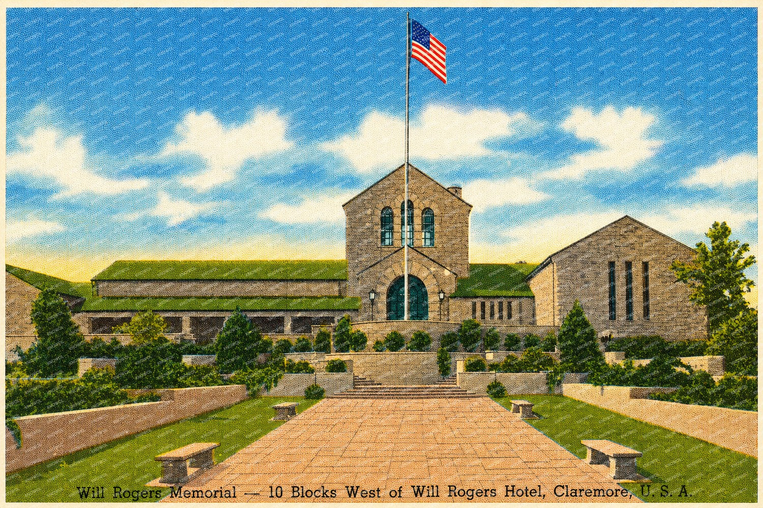 Claremore, OK: Will Rogers Memorial -- 10 blocks west of Will Rogers Hotel, Claremore, U.S.A.