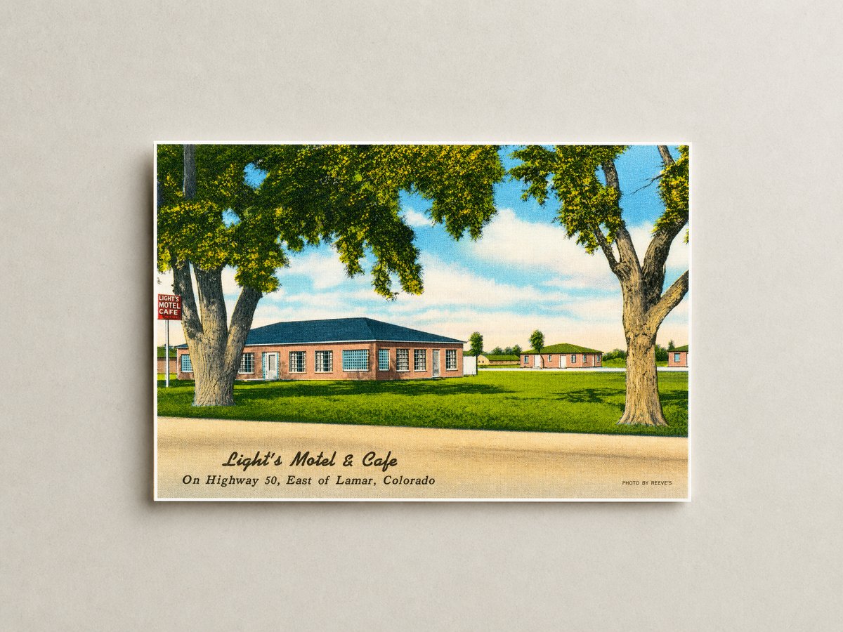 Lamar, CO: Light's Motel & Cafe on Highway 50, east of Lamar