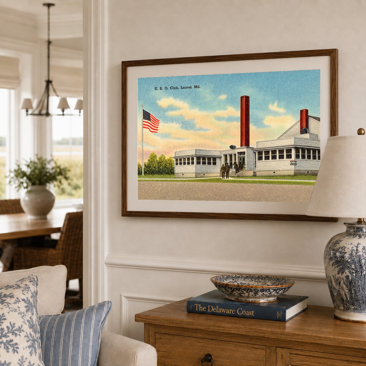 U. S. O. Club, Laurel, MD — Vintage Maryland Postcard