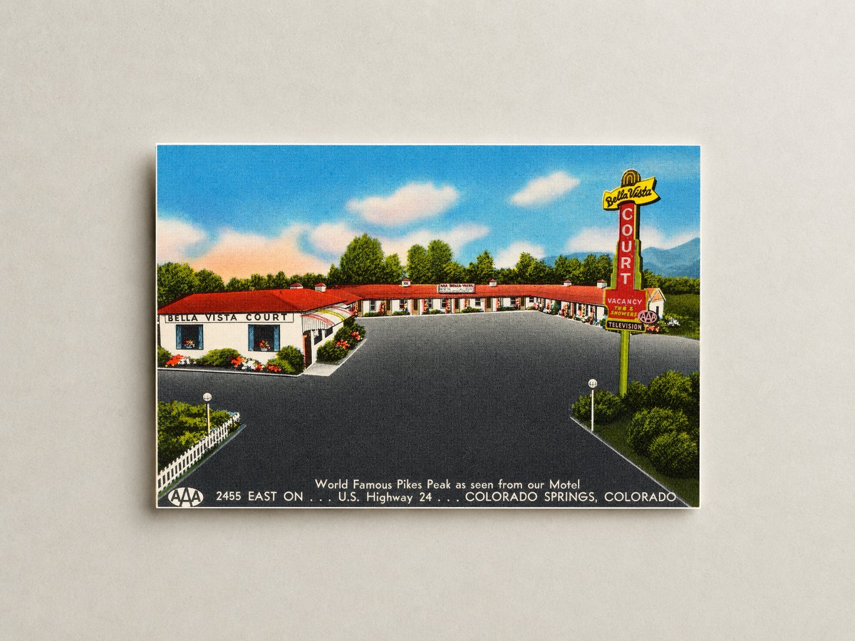 Colorado Springs, CO: Bella Vista Court, world famous Pikes Peak as seen from our motel, 2455 east on U. S. Highway 24... Colorado Springs