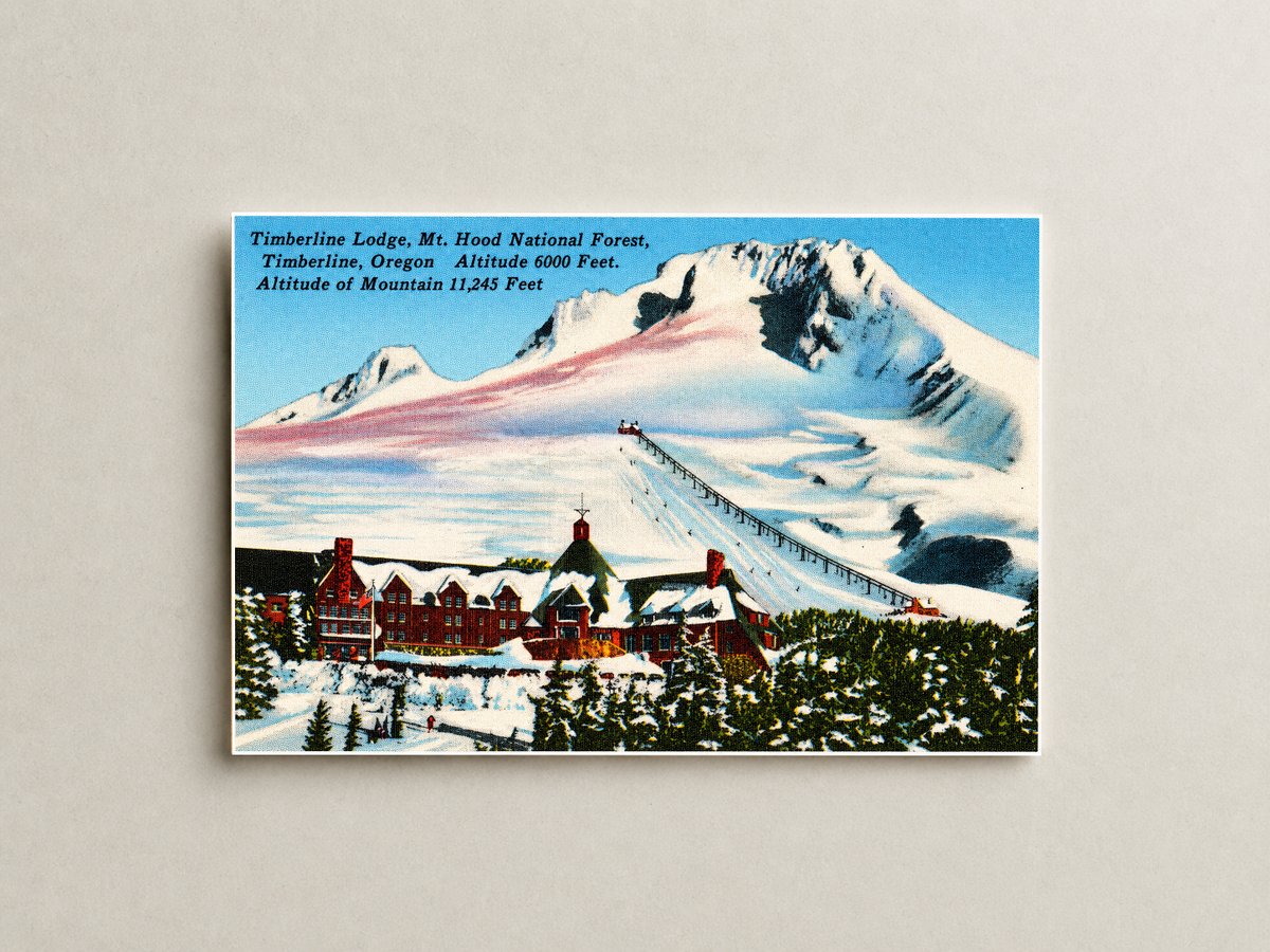 Hood, Mount, OR: Timberline Lodge, Mt. Hood National Forest, Timberline, Oregon. Altitude 6,000 feet. Altitude of mountain 11,245 feet